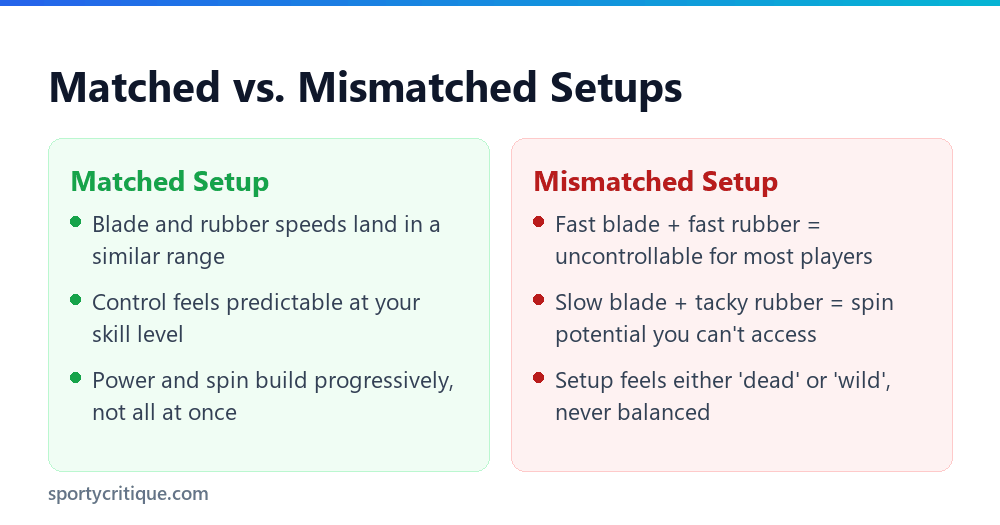 Matched versus mismatched blade and rubber setups