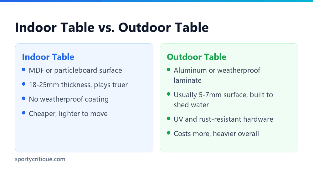 Indoor versus outdoor ping pong table material comparison