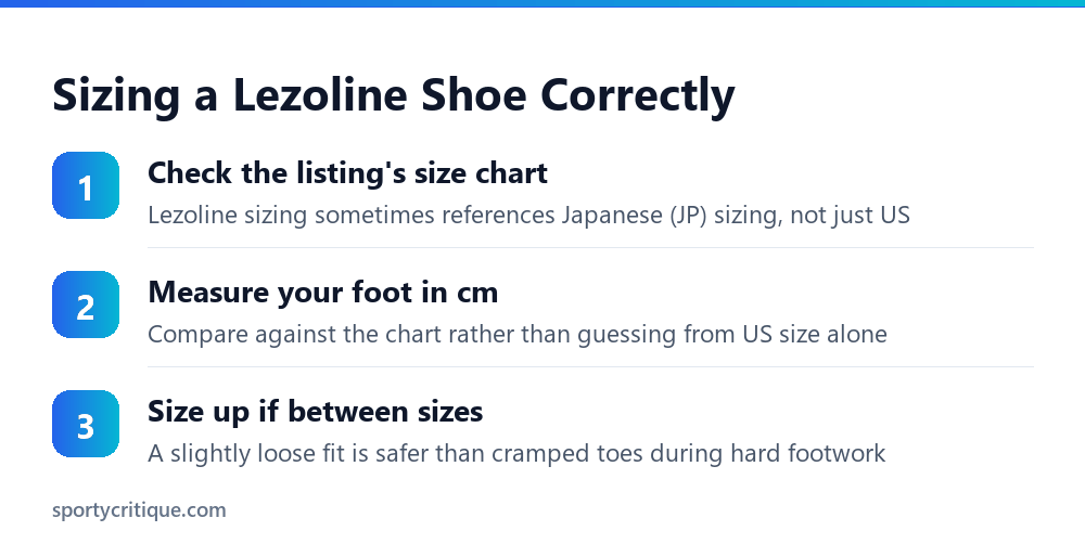 How to size a Butterfly Lezoline table tennis shoe