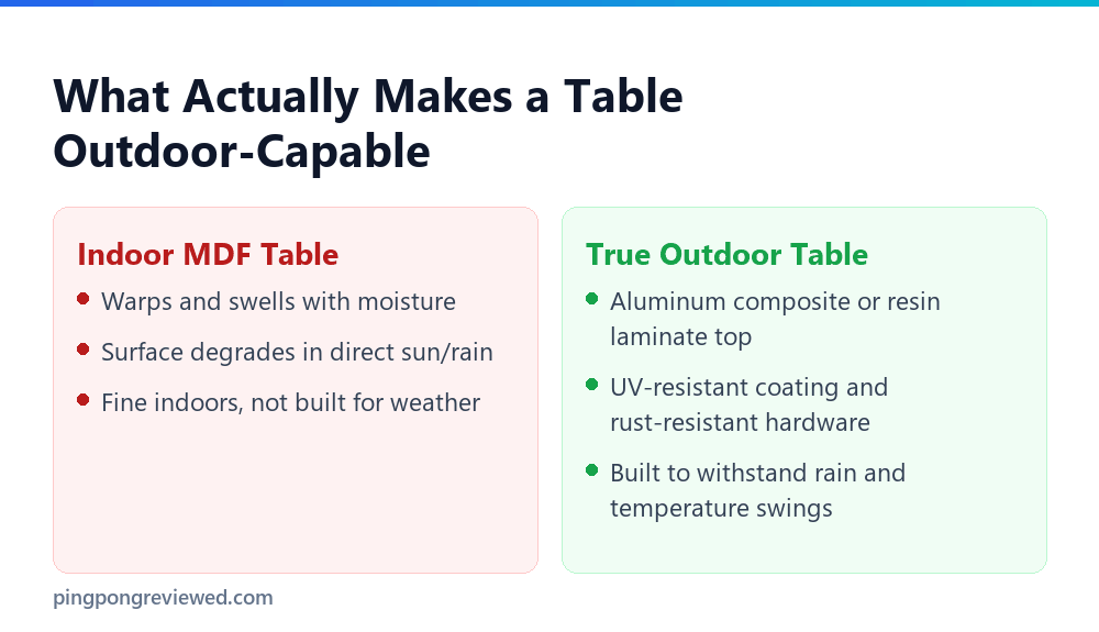 Outdoor versus indoor table materials comparison