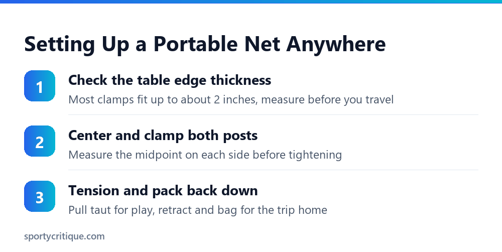 Setting up a portable ping pong net anywhere