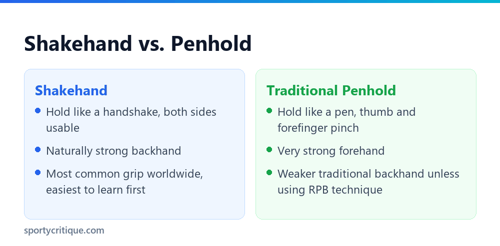 Shakehand vs penhold table tennis grip compared