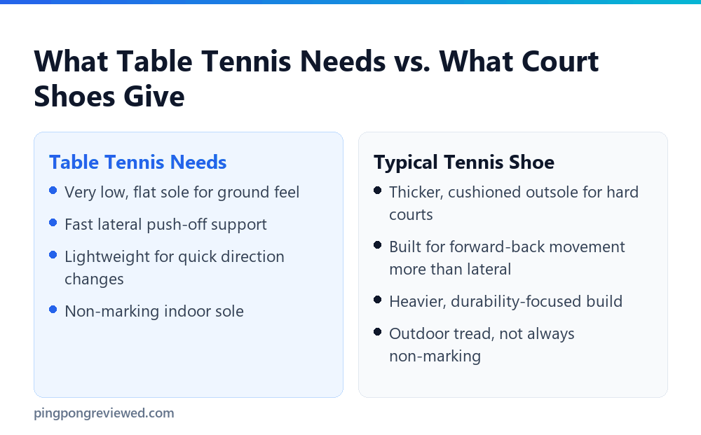 What table tennis needs versus what a tennis shoe gives