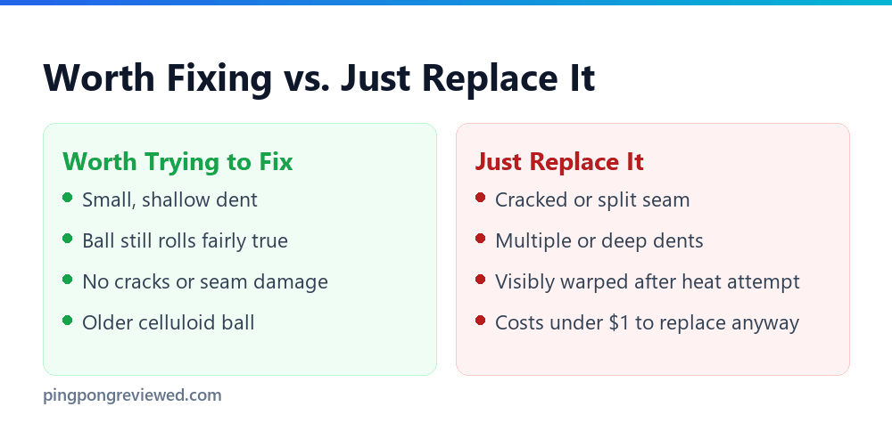 Worth fixing versus replacing a dented ping pong ball