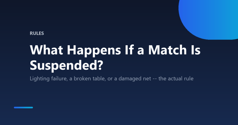 What happens if a table tennis match is suspended due to lighting or equipment failure
