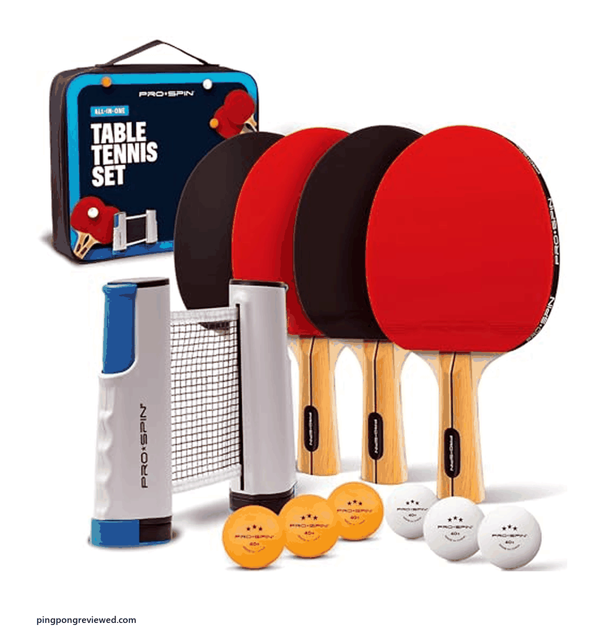 PRO-SPIN Portable 4 Player ping pong set with retractable net